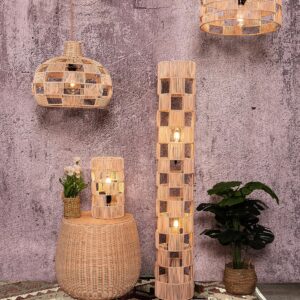 ELE LIGHT & DECOR Modern Standing Floor Lamp for Living Room & Bedroom 2-Lights Handcrafted Natural Rattan Corner Lamp with Bamboo, Perfect Boho Decor for Home Coastal Tall Lamps