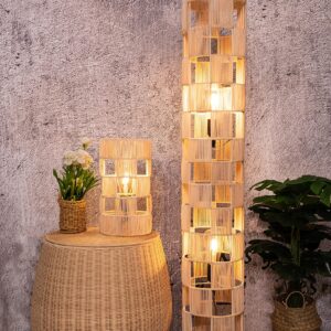 ELE LIGHT & DECOR Modern Standing Floor Lamp for Living Room & Bedroom 2-Lights Handcrafted Natural Rattan Corner Lamp with Bamboo, Perfect Boho Decor for Home Coastal Tall Lamps