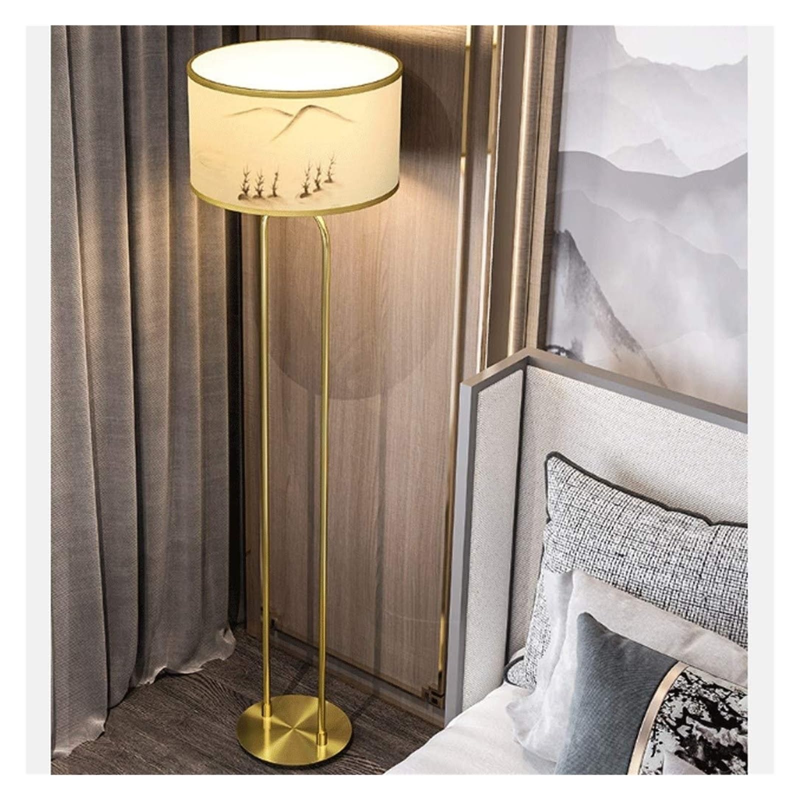 NTIYOU Floor Light Metal Floor Lamp Fabric Lampshade Floor Light Simple Vertical Double Pole Iron Floor Lamps for Living Room Bedroom Office