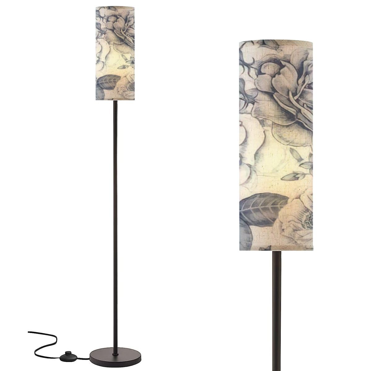 RZNTJHUINA Modern Standing Lamps for Fabrics Textiles Roses Peonies Anemones bluebells Retro Minimalist Floor Lamp Metal Pole Lamp with Linen Lampshade for Bedroom Living Room Office Nursery Reading