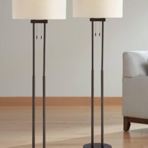 Franklin Iron Works Roscoe Modern 62" Tall Standing Floor Lamps Set of 2 Lights Twin Pole Pull Chain Brown Roman Bronze Finish Living Room Bedroom House Reading Office Home Decor Entryway Dining