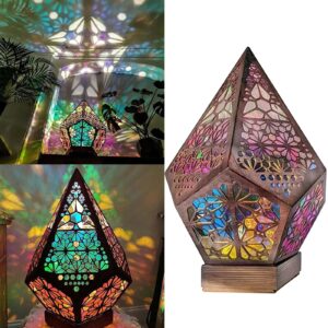 LED Light Polar Star Large Floor Lamp with USB Charging Bohemian Hollow Geometric Retro Floor Decorative LED Colorful Diamond Lights 3D Projection Night lamp Desk Lamp Home Decor Wedding Party