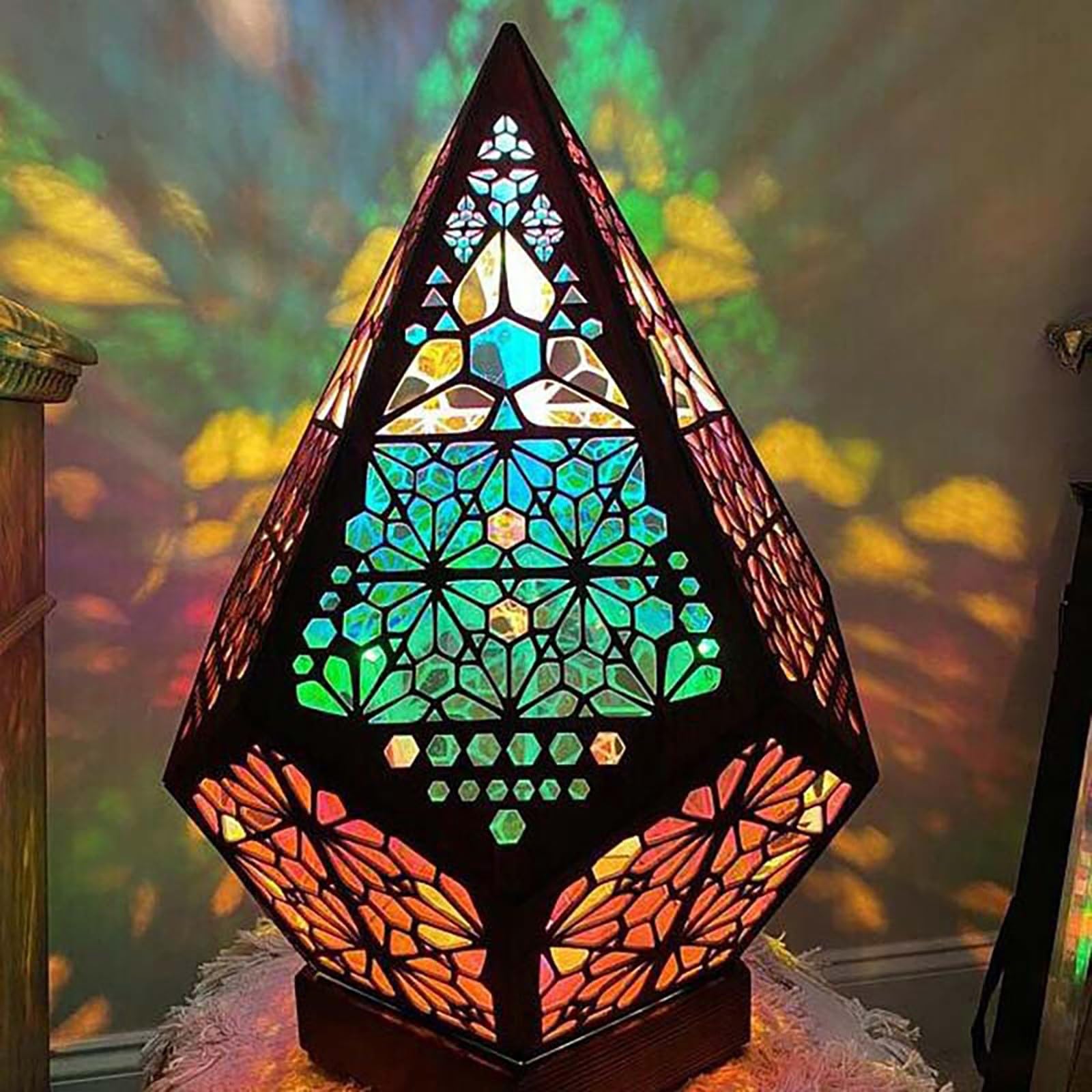 LED Light Polar Star Large Floor Lamp with USB Charging Bohemian Hollow Geometric Retro Floor Decorative LED Colorful Diamond Lights 3D Projection Night lamp Desk Lamp Home Decor Wedding Party