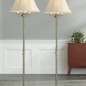 Regency Hill Montebello Traditional 59" Tall Standing Floor Lamps Set of 2 Lights Candelabra 4-Light Gold Metal Antique Brass Finish Living Room Bedroom House Reading Office Home Decor Entryway