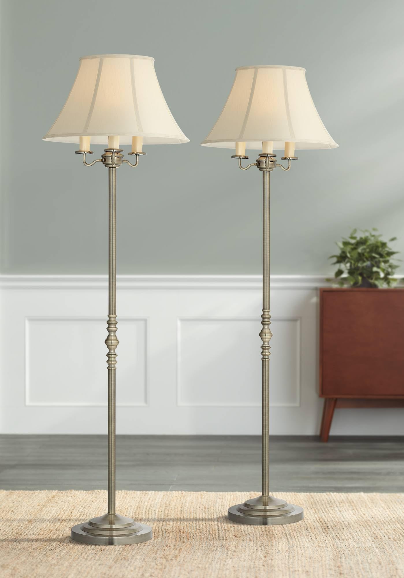 Regency Hill Montebello Traditional 59" Tall Standing Floor Lamps Set of 2 Lights Candelabra 4-Light Gold Metal Antique Brass Finish Living Room Bedroom House Reading Office Home Decor Entryway