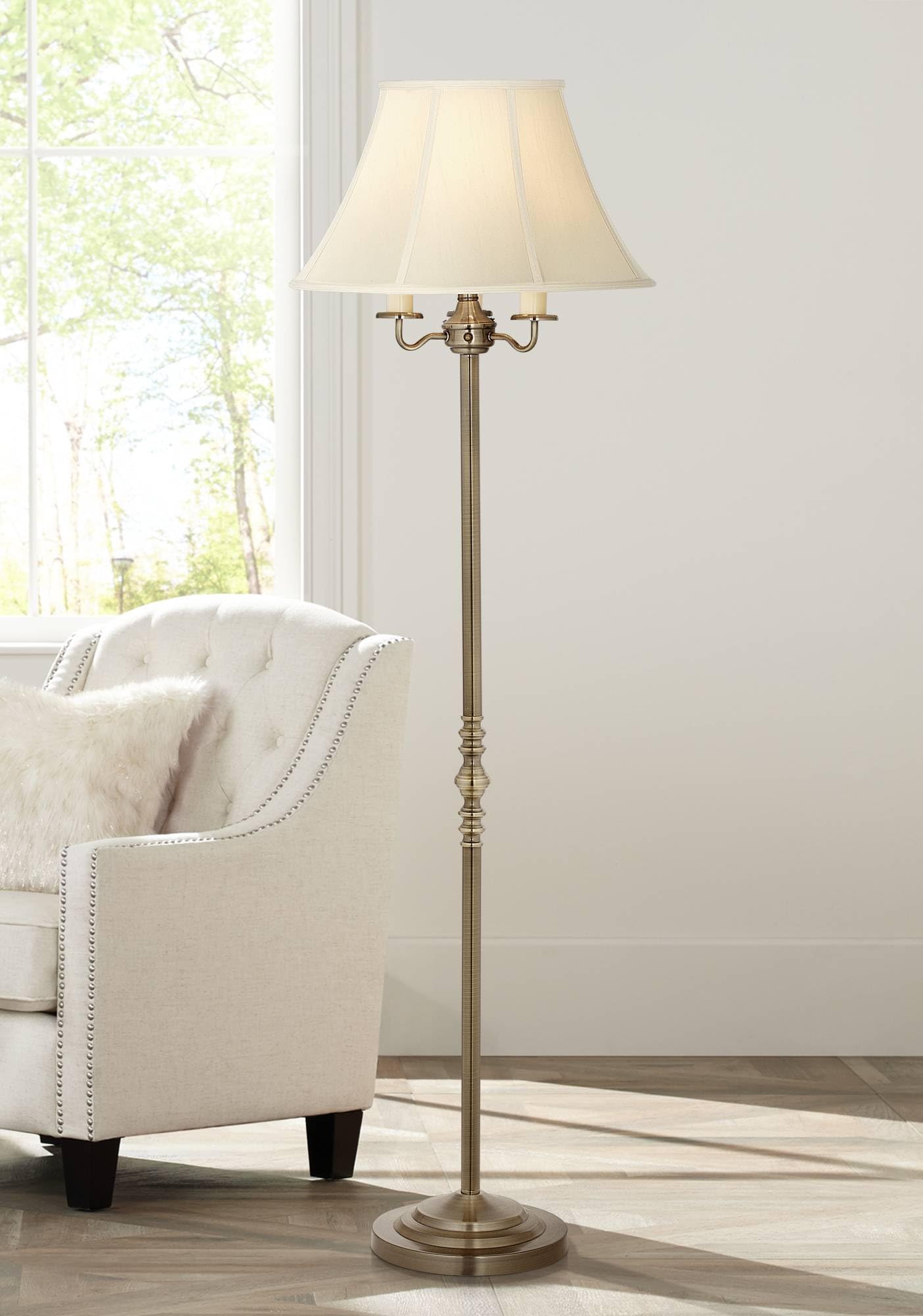 Regency Hill Montebello Traditional 59" Tall Standing Floor Lamps Set of 2 Lights Candelabra 4-Light Gold Metal Antique Brass Finish Living Room Bedroom House Reading Office Home Decor Entryway