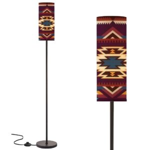 rzntjhuina vintage standing lamps aztec navajo geometric american southwest minimalist floor lamp metal pole lamp with linen lampshade for bedroom living room office nursery reading foot switch