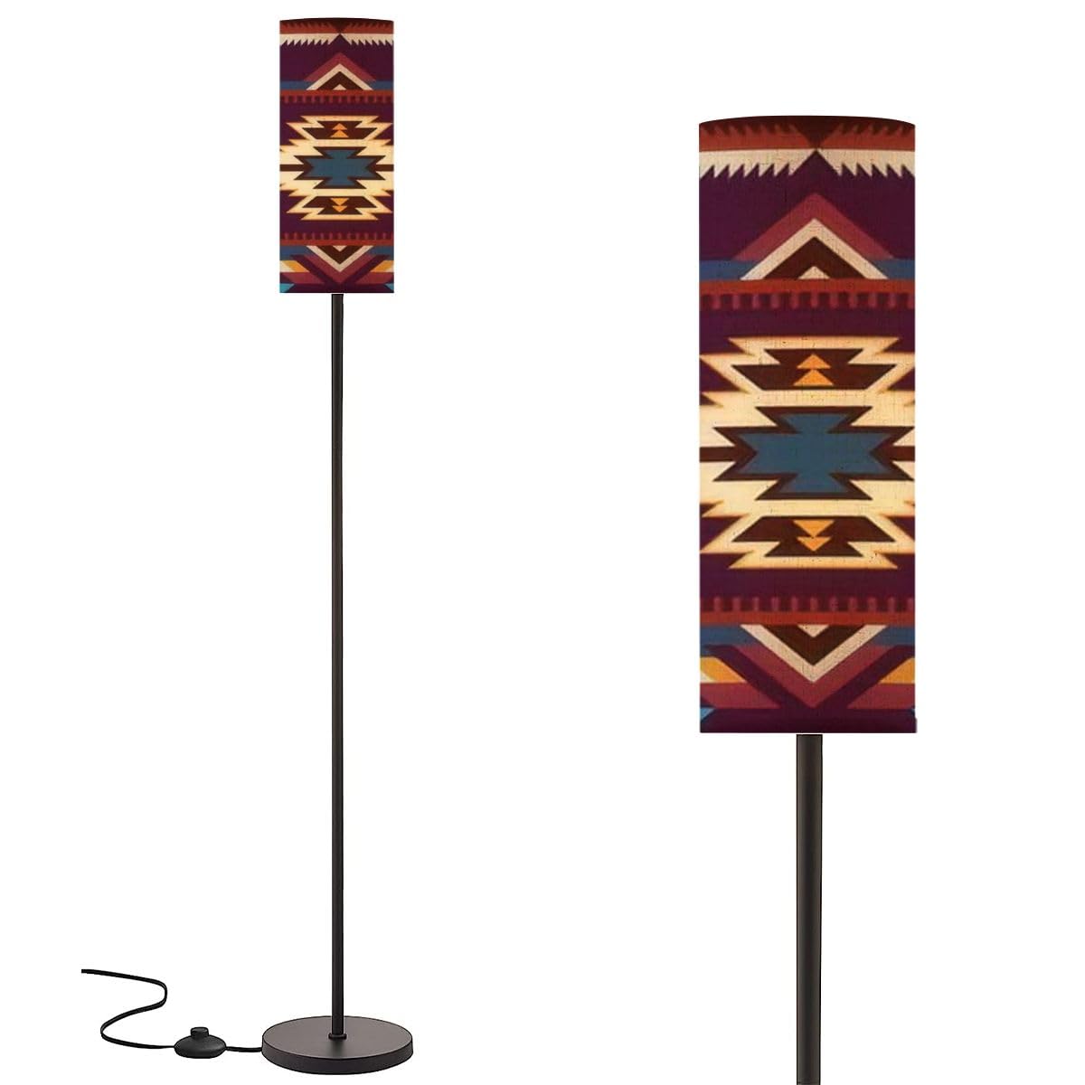 RZNTJHUINA Vintage Standing Lamps Aztec Navajo Geometric American Southwest Minimalist Floor Lamp Metal Pole Lamp with Linen Lampshade for Bedroom Living Room Office Nursery Reading Foot Switch