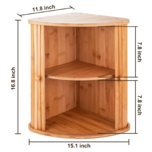 Bamboo Bread Box For Kitchen Countertop TOMKID Farmhouse Corner Bread Box 2 Layer Bread Storage Container, Extra Large Bread Boxes, 15.1 in x 11.8 in x 16.8 in (Assembly required)