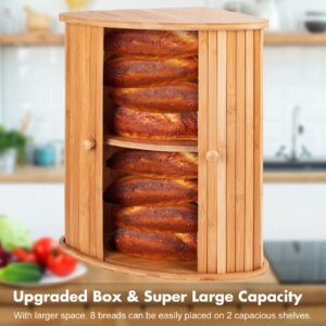 Bamboo Bread Box For Kitchen Countertop TOMKID Farmhouse Corner Bread Box 2 Layer Bread Storage Container, Extra Large Bread Boxes, 15.1 in x 11.8 in x 16.8 in (Assembly required)