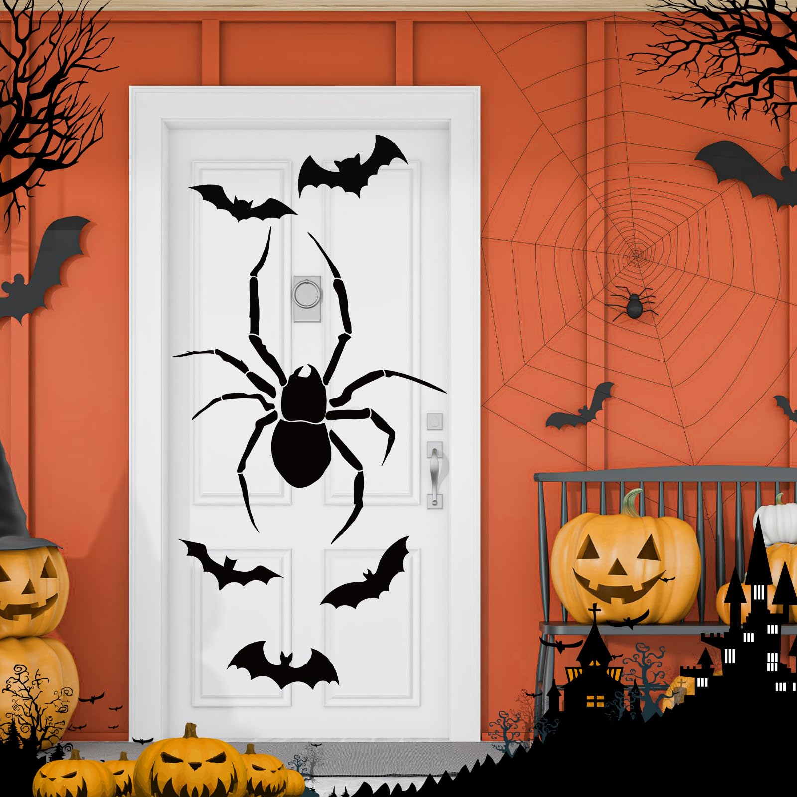 Bememo 8 Pieces Halloween Garage Door Magnets Spider Bats Magnetic Garage Sticker Decor Black Halloween DIY Garage Magnets Reusable Refrigerator Car Decal Waterproof Magnet for Halloween Decor