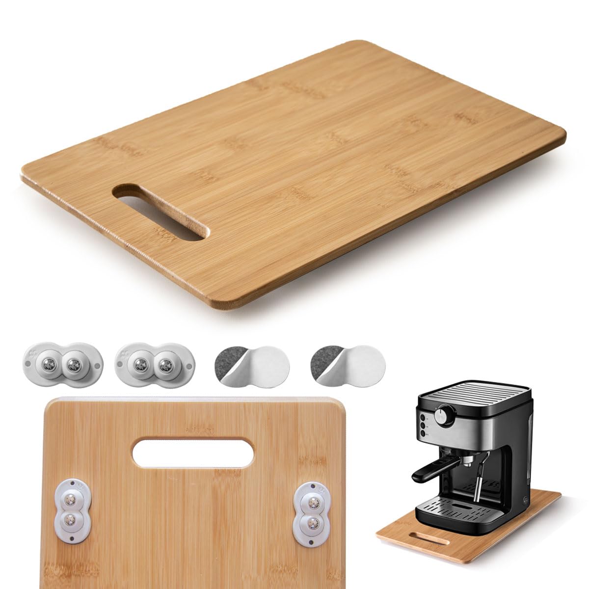 Bamboo Appliance Slider Sliding Tray - 360° Rotation Sliding Tray for Coffee Maker Airfryer Espresso Machine Food Processor & Mixer - 9.8''x15.4''