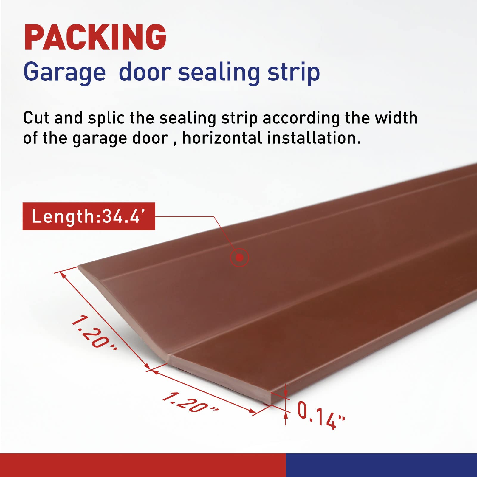 FOSLUOC Garage Door Seal Top and Sides Seal Strip Brown 34.4FT Rubber weather stripping Replacement Soft and Hard Composite, Weatherproofing Universal Sealing Professional.