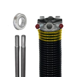 alcan garage door torsion spring (250 x 2 x 30) | 1 inches steel bearing + pair of winding bars | left hand wound replacement (right side) (cone color: black)