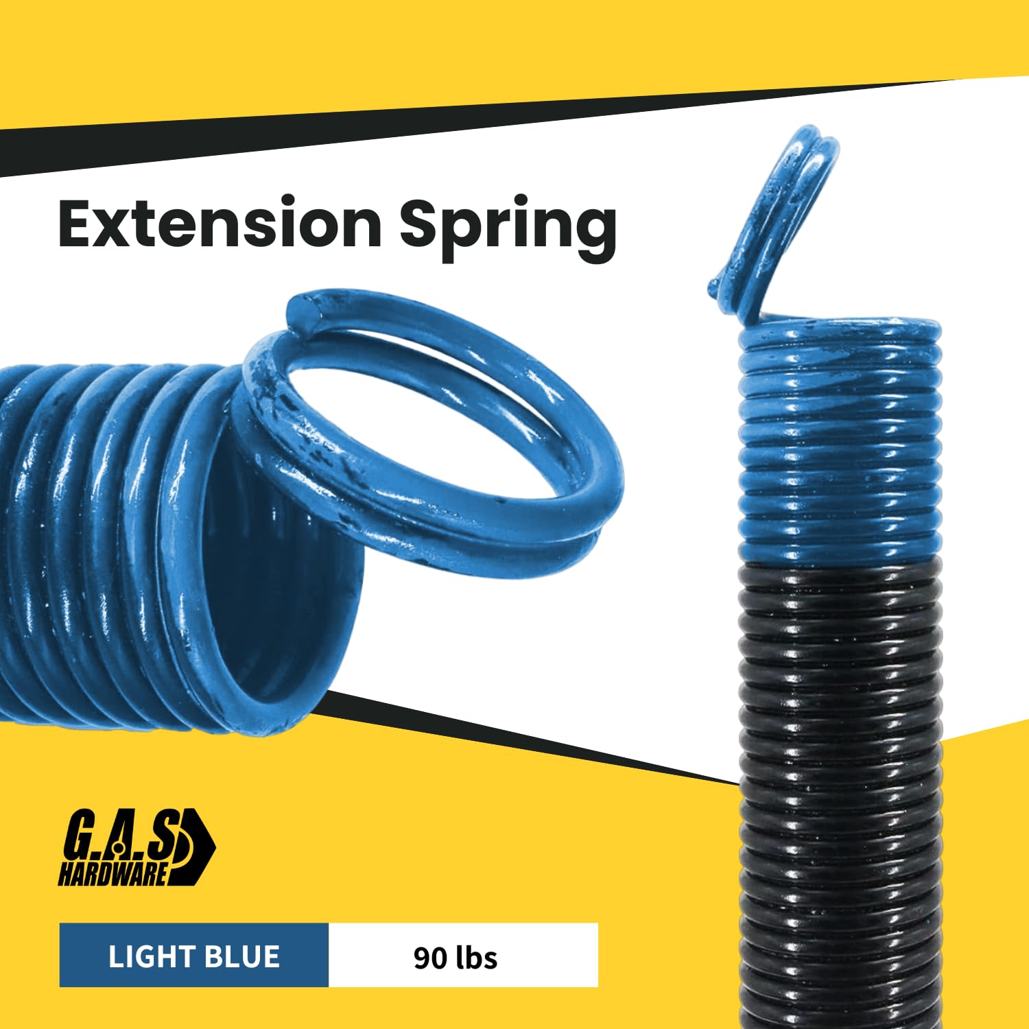 G.A.S Hardware 90 lb. Heavy-Duty Double-Looped Garage Door Extension Spring (2-Pack) -L. Blue | Springs for Garage Door Replacement Hardware Repair | Extension Springs