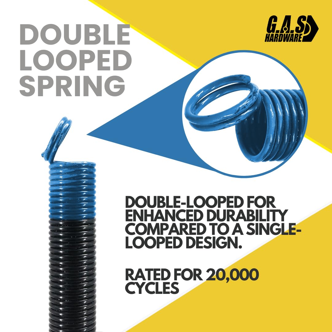 G.A.S Hardware 90 lb. Heavy-Duty Double-Looped Garage Door Extension Spring (2-Pack) -L. Blue | Springs for Garage Door Replacement Hardware Repair | Extension Springs