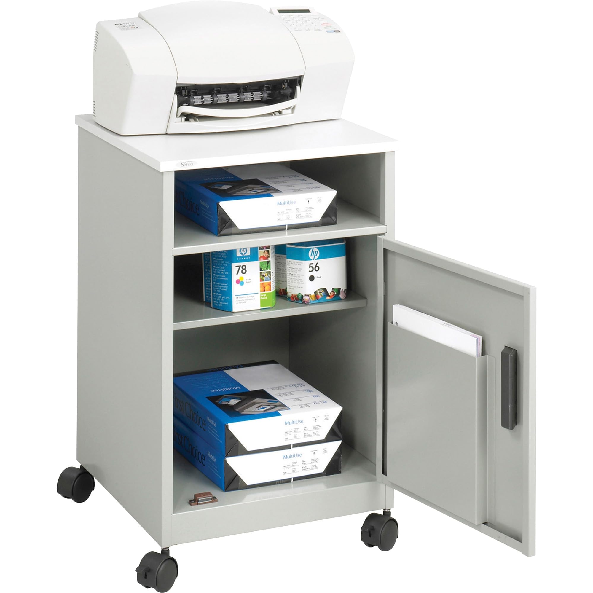 Safco Products 1871GR Compact Machine Stand with Single Door Storage, Gray