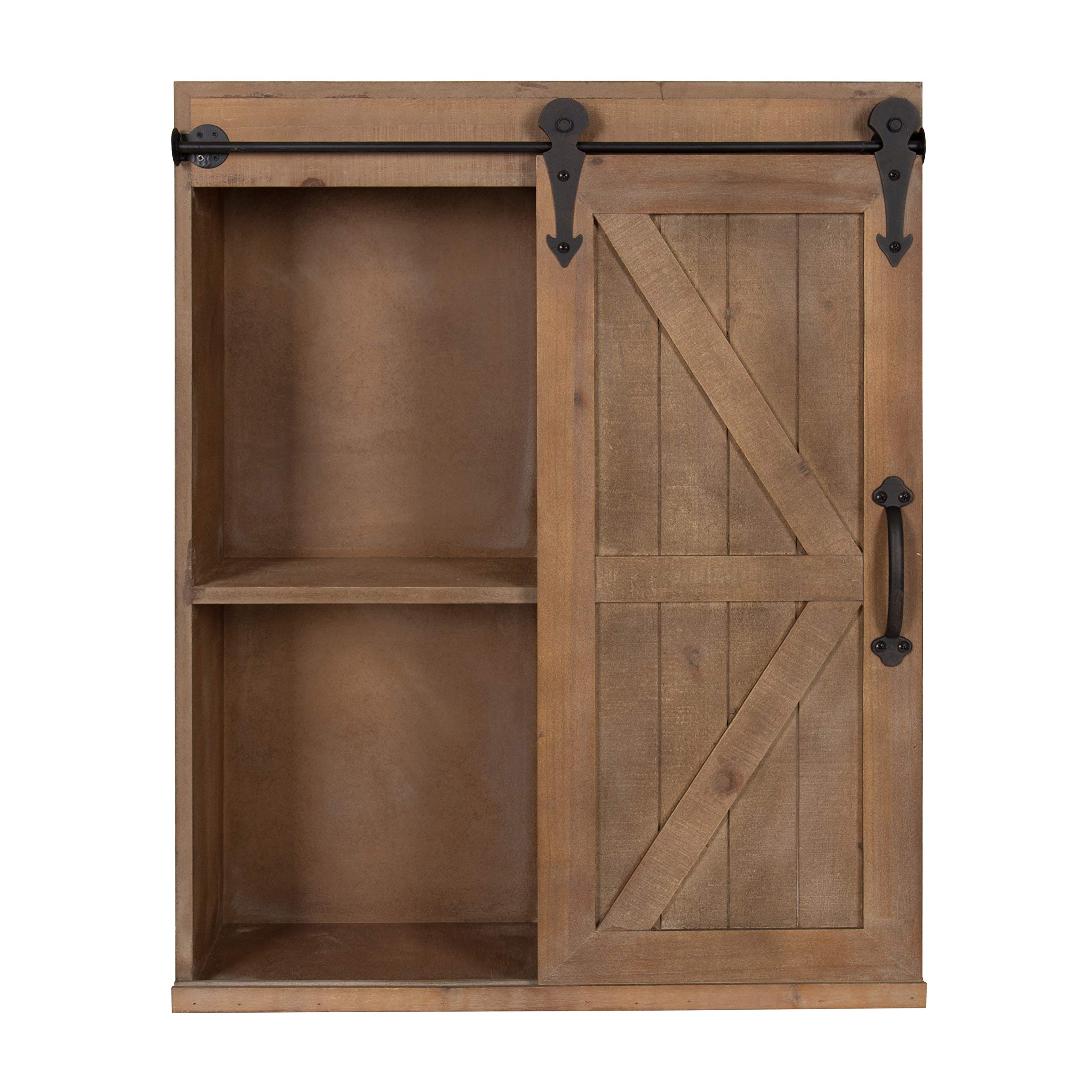 Kate and Laurel Cates Wood Wall Storage Cabinet with Sliding Barn Door, Farmhouse-Style Wall Cabinet, Ideal for Use as a Bathroom Cabinet, Pantry Cabinet, Kitchen Cabinet, Rustic Brown