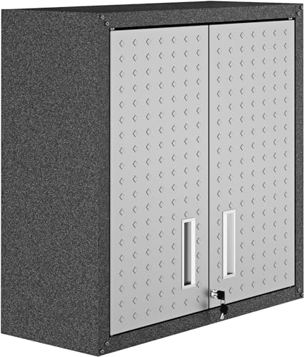 Manhattan Comfort Fortress Floating Storage, Modern Stainless-Steel Garage Cabinet, Small, Grey