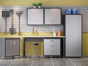 Manhattan Comfort Fortress Floating Storage, Modern Stainless-Steel Garage Cabinet, Small, Grey