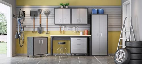 Manhattan Comfort Fortress Floating Storage, Modern Stainless-Steel Garage Cabinet, Small, Grey