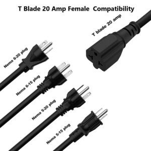 6-Ft 12AWG Nema 6-20P Extension Cord 20 Amp Nema 6-20 Heavy Duty Extension Cord 6Ft,Nema 6-20P to 6-15R/20R,6-20P to 5-20R 20AMP T-Blade Adapter-Cable, 250V 20A AC Extension Cord