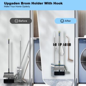 4 Pack Broom Holder Wall Mount Stainless Steel Mop Hanger - Home Laundry Room, Kitchen, Closet, Garage Organization and Storage Heavy Duty Utility Rack - Rake, Shovel Garden Tool Organizer (Black)