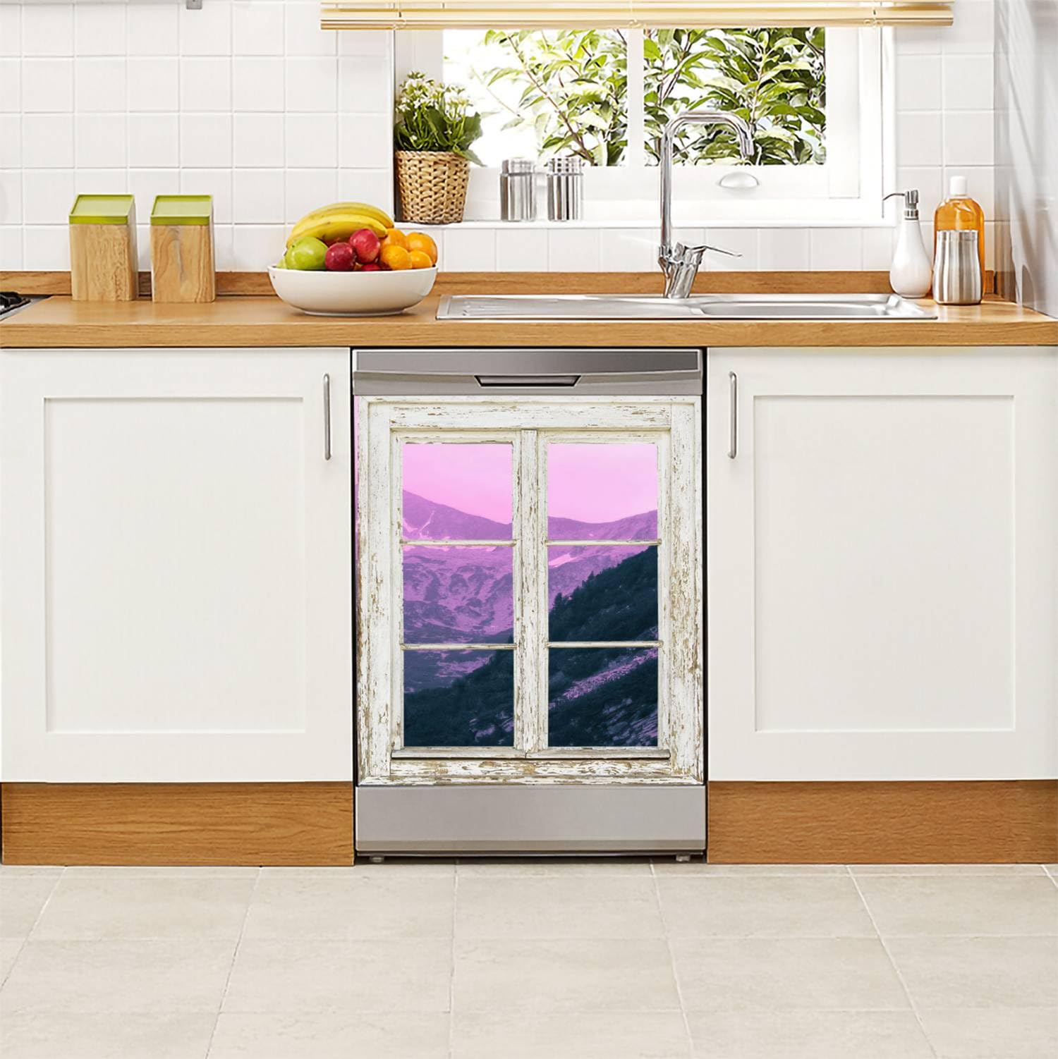 Dishwasher Magnet Cover Beautiful Mystic Mountains Landscape Alpine Morning Violet Pink Light Magnetic Refrigerator Stickers Decorative Appliance Cover Fridge Panels Metal Door Garage 23x26in