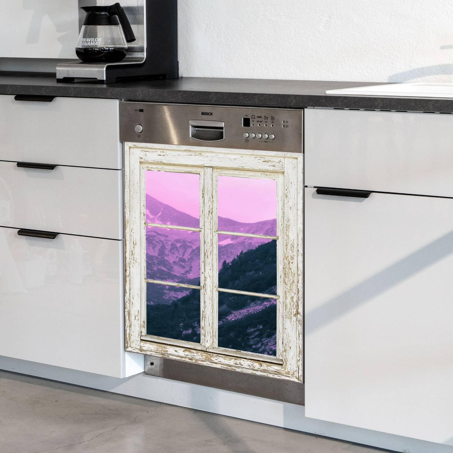 Dishwasher Magnet Cover Beautiful Mystic Mountains Landscape Alpine Morning Violet Pink Light Magnetic Refrigerator Stickers Decorative Appliance Cover Fridge Panels Metal Door Garage 23x26in