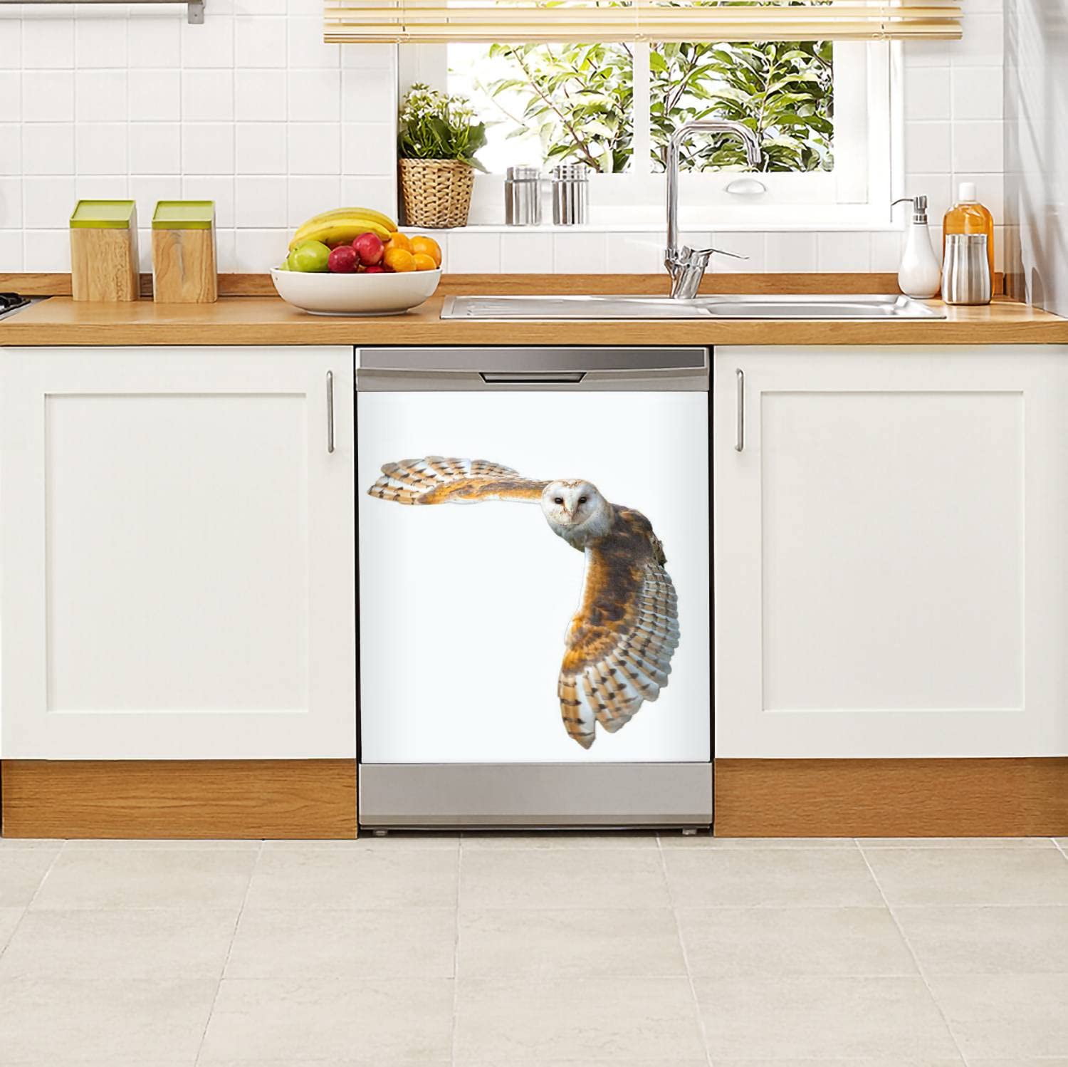 Rustic Farmhouse Dishwasher Magnet Cover Barn Owl in Flight Magnetic Refrigerator Stickers Decorative Appliance Cover Fridge Panels Metal Door Garage 23x26in