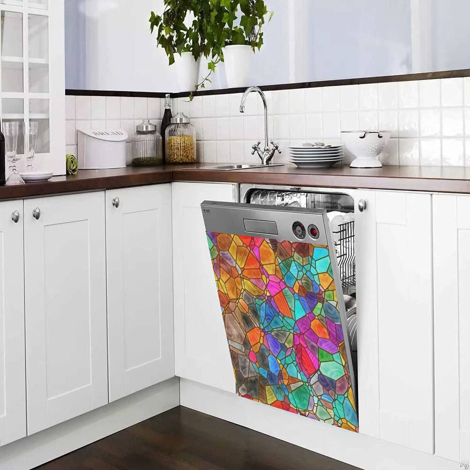 Dishwasher Magnet Cover Stained Glass Mosaic Texture Magnetic Refrigerator Stickers Decorative Appliance Cover Fridge Panels Metal Door Garage 23x26in