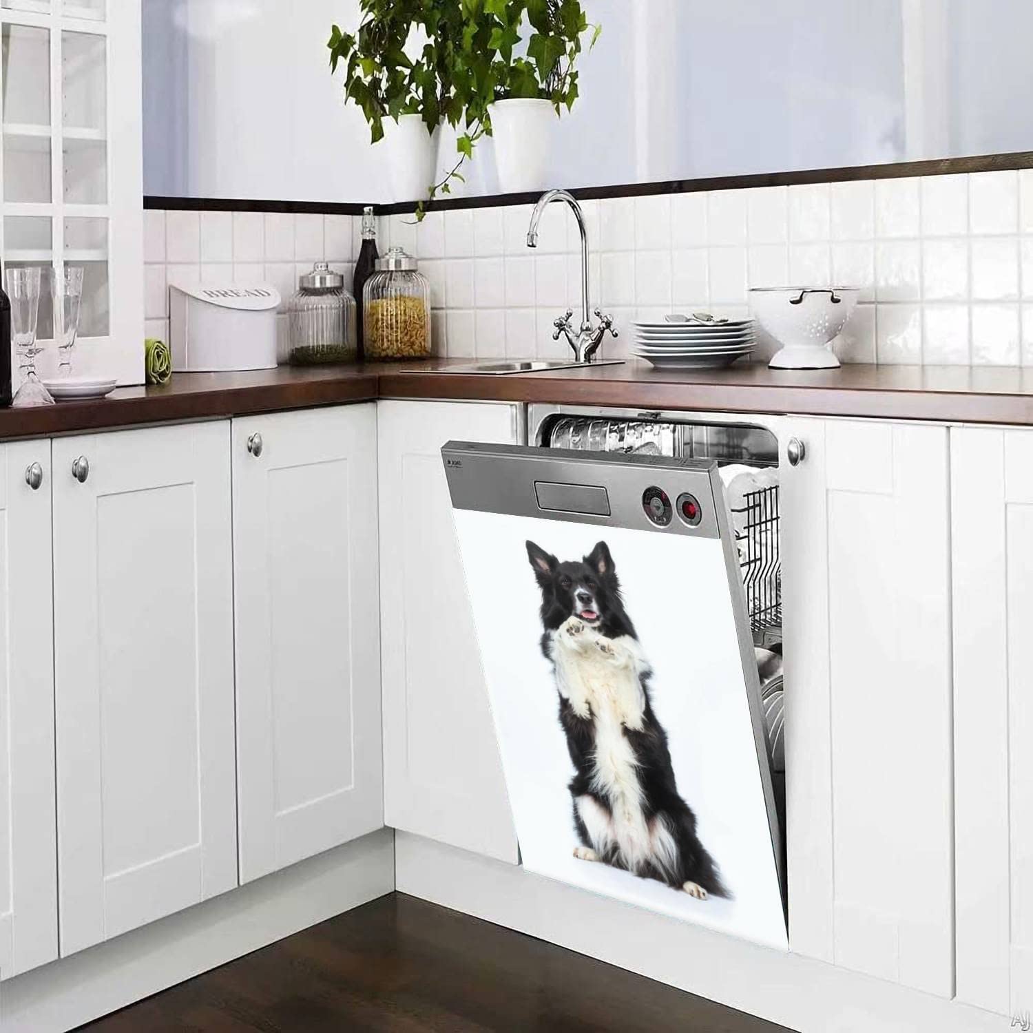 Dishwasher Magnet Cover Border Collie Dog Shepherd Makes Male Begs Paws up Laughs Magnetic Refrigerator Stickers Decorative Appliance Cover Fridge Panels Metal Door Garage 23x26in