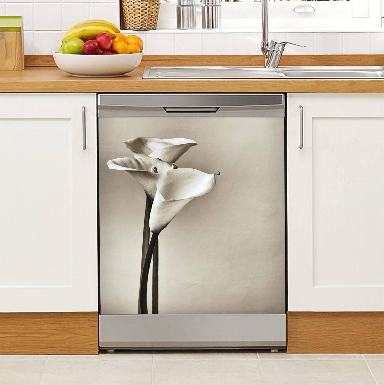 Botanical Dishwasher Magnet Cover Calla Lilies Magnetic Refrigerator Stickers Decorative Appliance Cover Fridge Panels Metal Door Garage 23x26in