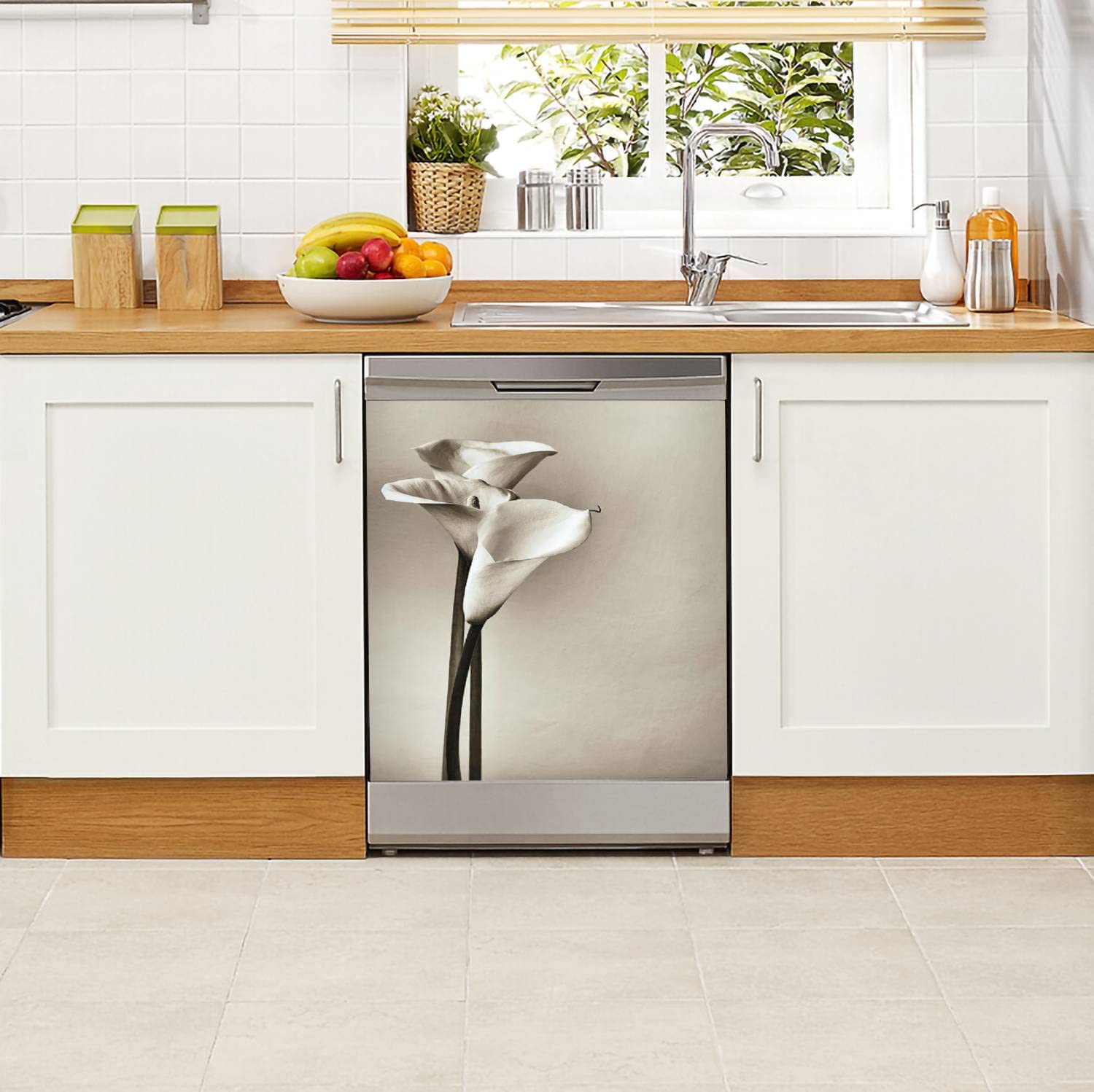 Botanical Dishwasher Magnet Cover Calla Lilies Magnetic Refrigerator Stickers Decorative Appliance Cover Fridge Panels Metal Door Garage 23x26in