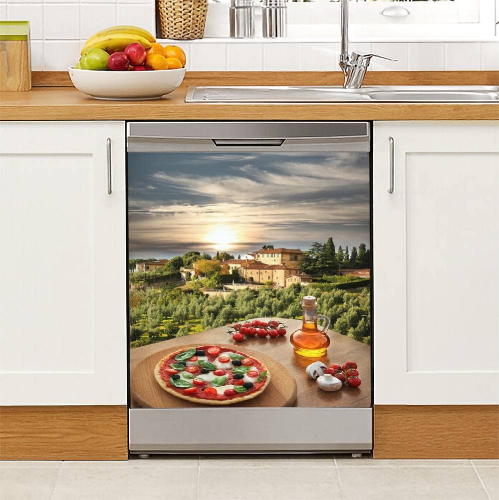 Dishwasher Magnet Cover Italian Pizza Against Villa Tuscany Italy Magnetic Refrigerator Stickers Decorative Appliance Cover Fridge Panels Metal Door Garage 23x26in