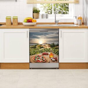 Dishwasher Magnet Cover Italian Pizza Against Villa Tuscany Italy Magnetic Refrigerator Stickers Decorative Appliance Cover Fridge Panels Metal Door Garage 23x26in