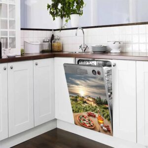 Dishwasher Magnet Cover Italian Pizza Against Villa Tuscany Italy Magnetic Refrigerator Stickers Decorative Appliance Cover Fridge Panels Metal Door Garage 23x26in