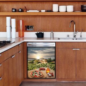 Dishwasher Magnet Cover Italian Pizza Against Villa Tuscany Italy Magnetic Refrigerator Stickers Decorative Appliance Cover Fridge Panels Metal Door Garage 23x26in