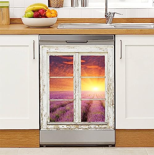 Dishwasher Magnet Cover Lavender Beautiful Meadow Magnetic Refrigerator Stickers Decorative Appliance Cover Fridge Panels Metal Door Garage 23x26in