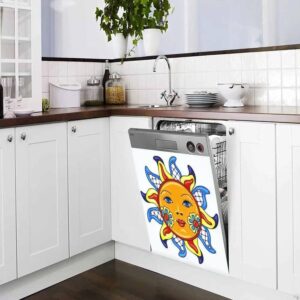 Dishwasher Magnet Cover Mexican Sun with Ornamental Flowers Traditional Decorative Object Magnetic Refrigerator Stickers Decorative Appliance Cover Fridge Panels Metal Door Garage 23x26in