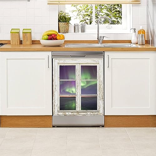 Dishwasher Magnet Cover Active Green Purple Borealis Reflection Shiny Winter ice Road Canada Magnetic Refrigerator Stickers Decorative Appliance Cover Fridge Panels Metal Door Garage 23x26in