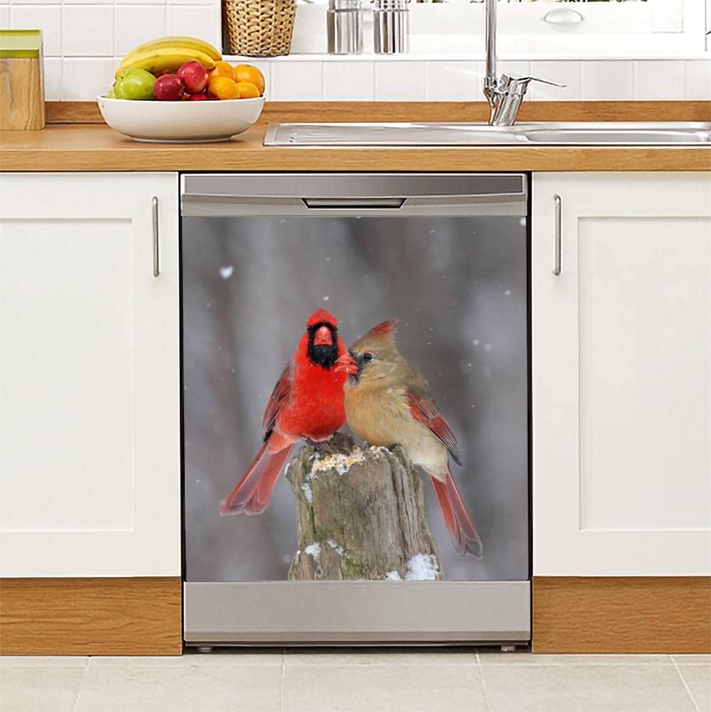 Dishwasher Magnet Cover Northern Cardinal Winter Magnetic Refrigerator Stickers Decorative Appliance Cover Fridge Panels Metal Door Garage 23x26in