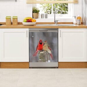 Dishwasher Magnet Cover Northern Cardinal Winter Magnetic Refrigerator Stickers Decorative Appliance Cover Fridge Panels Metal Door Garage 23x26in