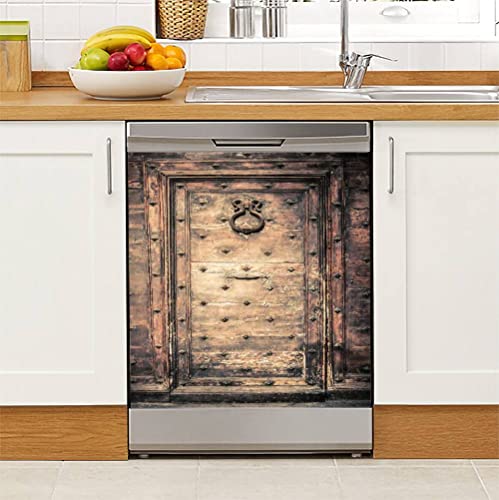 Dishwasher Magnet Cover Antique Wood Door Beautiful Medieval Landscape Magnetic Refrigerator Stickers Decorative Appliance Cover Fridge Panels Metal Door Garage 23x26in