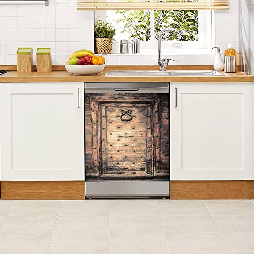 Dishwasher Magnet Cover Antique Wood Door Beautiful Medieval Landscape Magnetic Refrigerator Stickers Decorative Appliance Cover Fridge Panels Metal Door Garage 23x26in