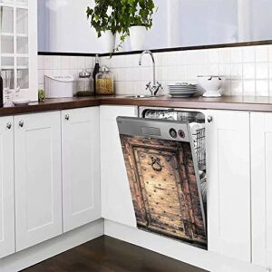 Dishwasher Magnet Cover Antique Wood Door Beautiful Medieval Landscape Magnetic Refrigerator Stickers Decorative Appliance Cover Fridge Panels Metal Door Garage 23x26in