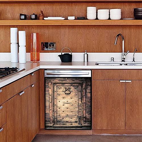 Dishwasher Magnet Cover Antique Wood Door Beautiful Medieval Landscape Magnetic Refrigerator Stickers Decorative Appliance Cover Fridge Panels Metal Door Garage 23x26in