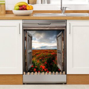 dishwasher magnet cover field flowers under dramatic sky evening sunshine magnetic refrigerator stickers decorative appliance cover fridge panels metal door garage 23x26in