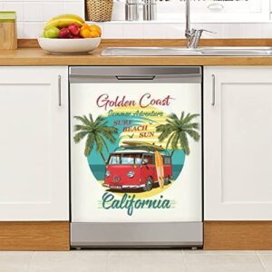 dishwasher magnet cover california typography for t shirt print with surfbeach and retro bus magnetic refrigerator stickers decorative appliance cover fridge panels metal door garage 23"wx26"h