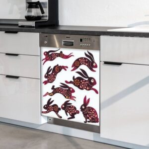 Dishwasher Magnet Cover Chinese Zodiac Rabbit Design Magnetic Refrigerator Stickers Decorative Appliance Cover Fridge Panels Metal Door Garage 23" Wx26 H